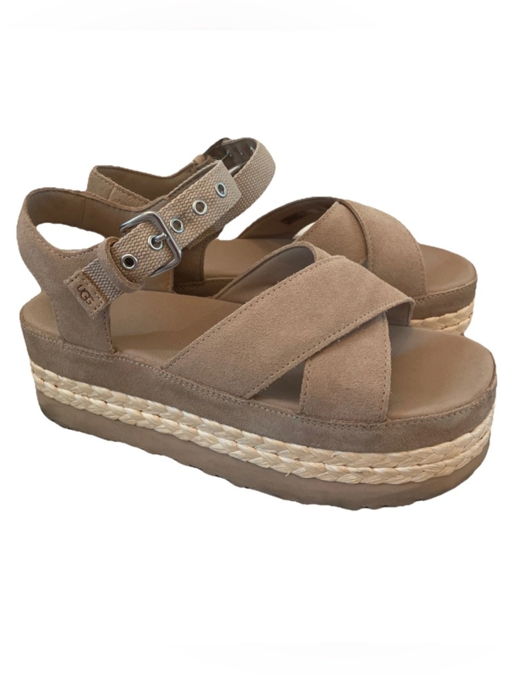 UGG Aubrey Ankle Platform Sandals Sand Women's Size 9 Raffia